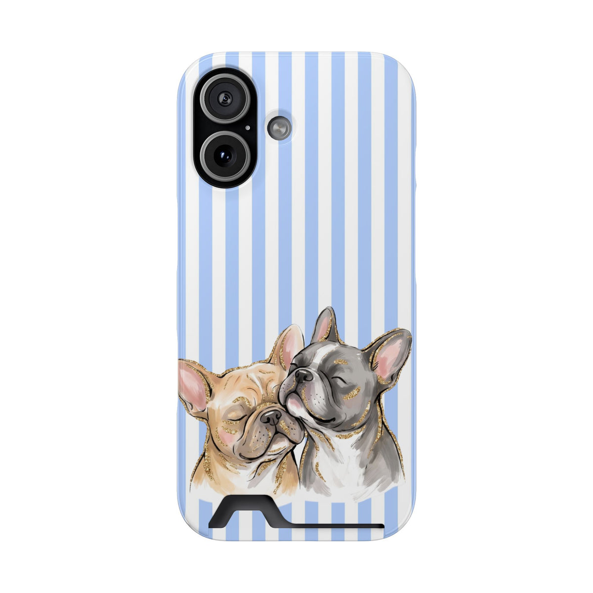 Frenchie Stripe phone case with card holder for iPhone 17, glossy finish