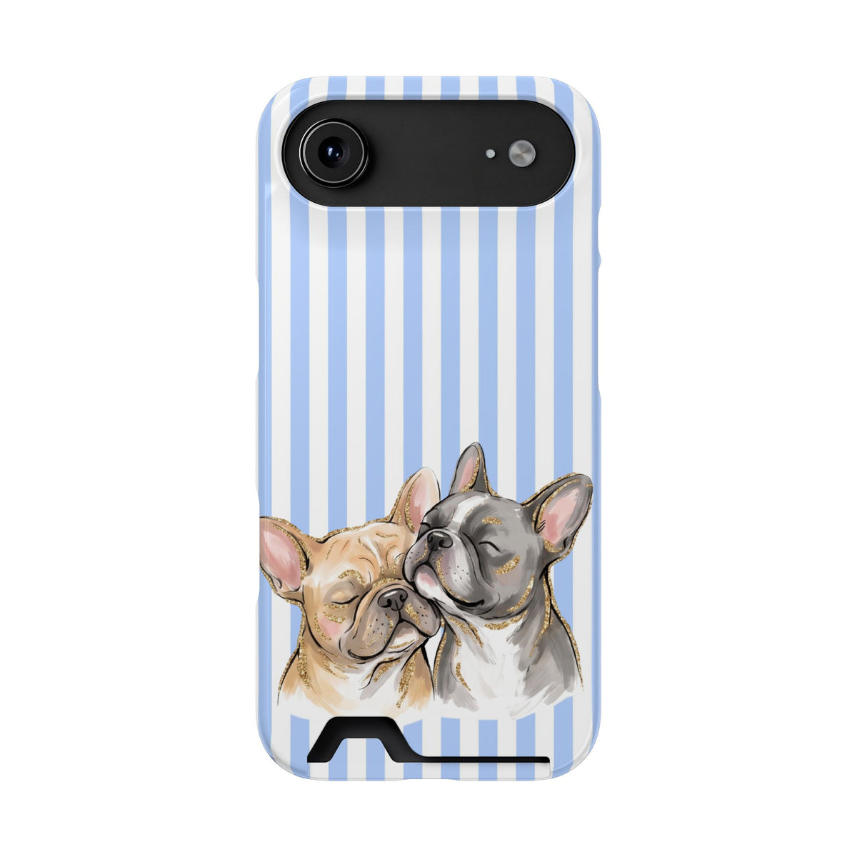 Frenchie Stripe phone case with card holder for iPhone 17 Air, glossy finish
