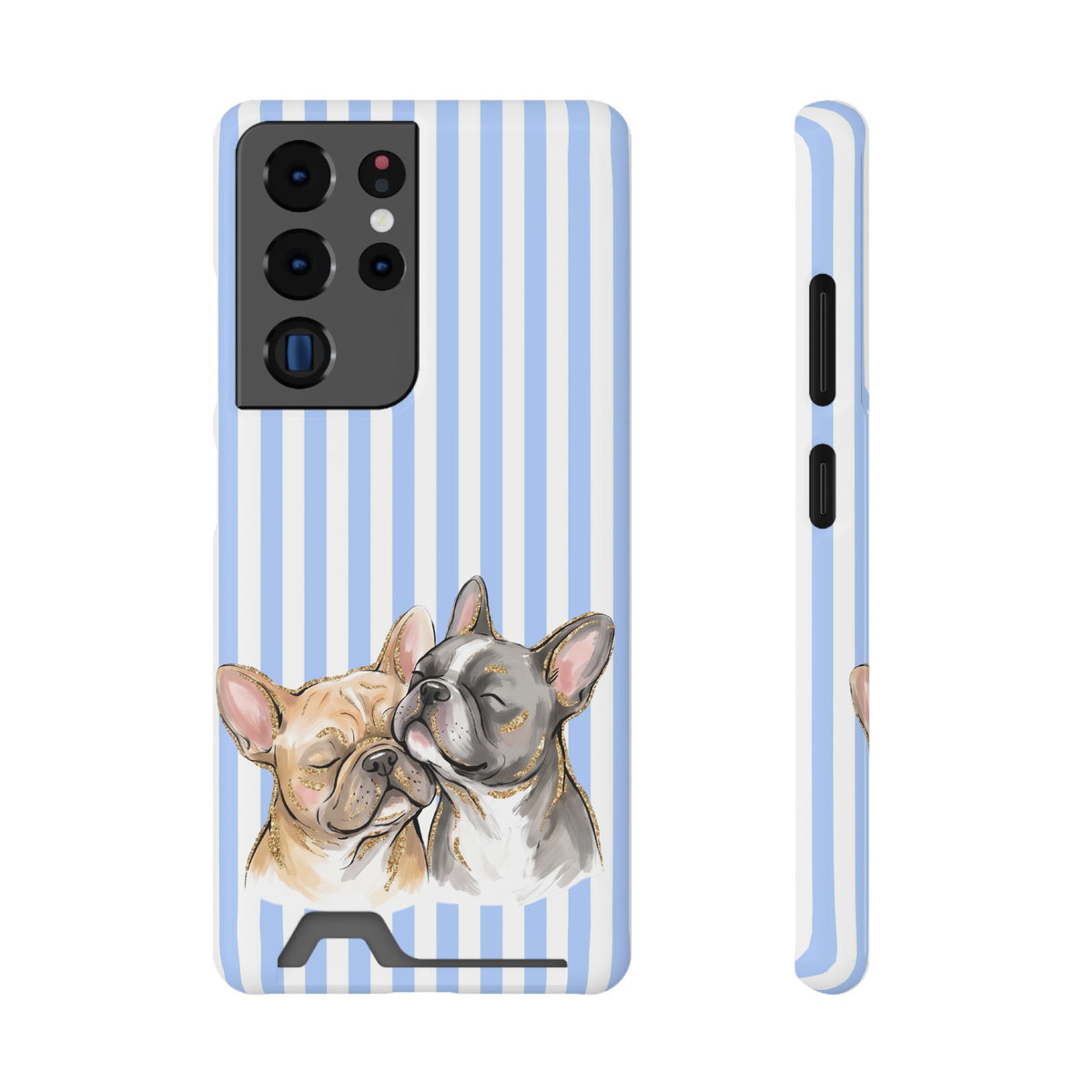 Frenchie Stripe phone case with card holder for Samsung Galaxy S22 Plus, glossy finish