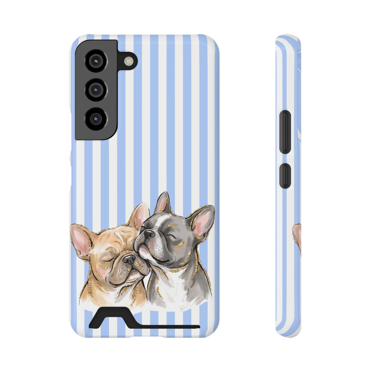 Frenchie Stripe phone case with card holder for Samsung Galaxy S22, glossy finish