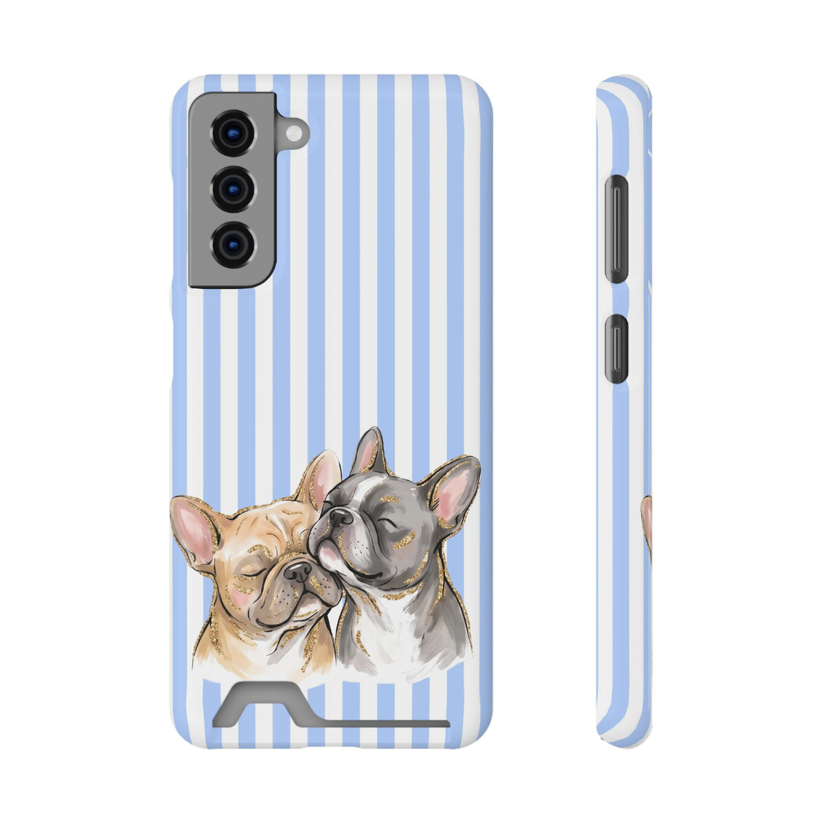 Frenchie Stripe phone case with card holder for Samsung Galaxy S21, glossy finish