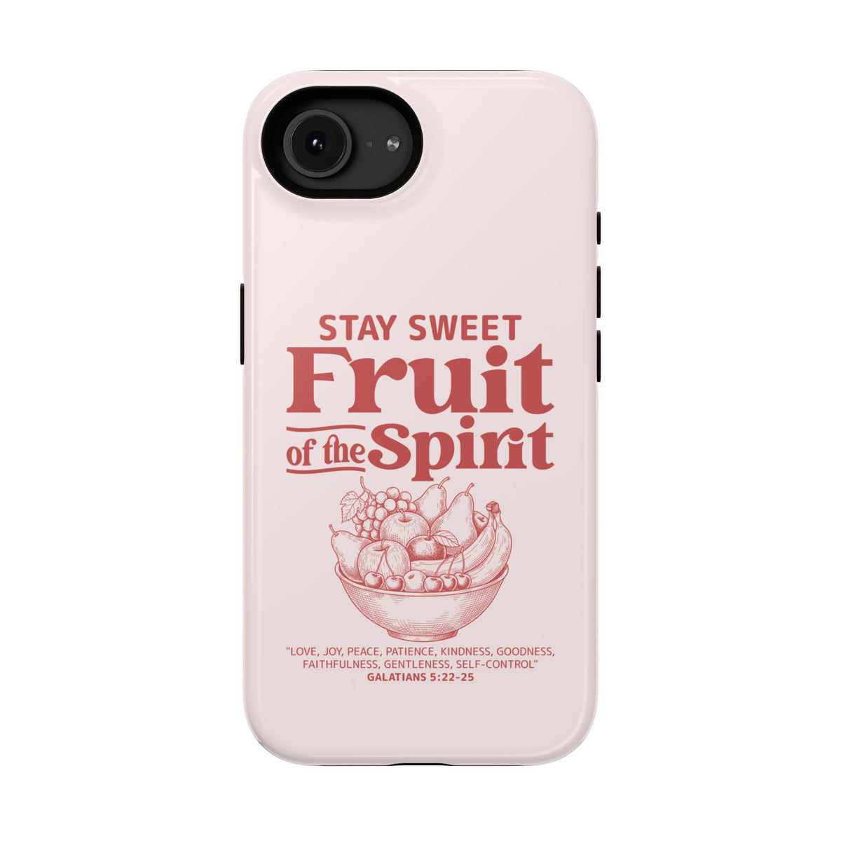 Fruit of the Spirit protective phone case for iPhone 16e, glossy finish