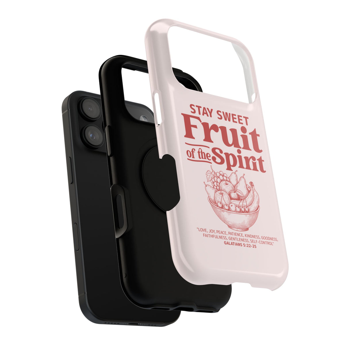 Fruit of the Spirit protective phone case, close-up of the dual-layer construction