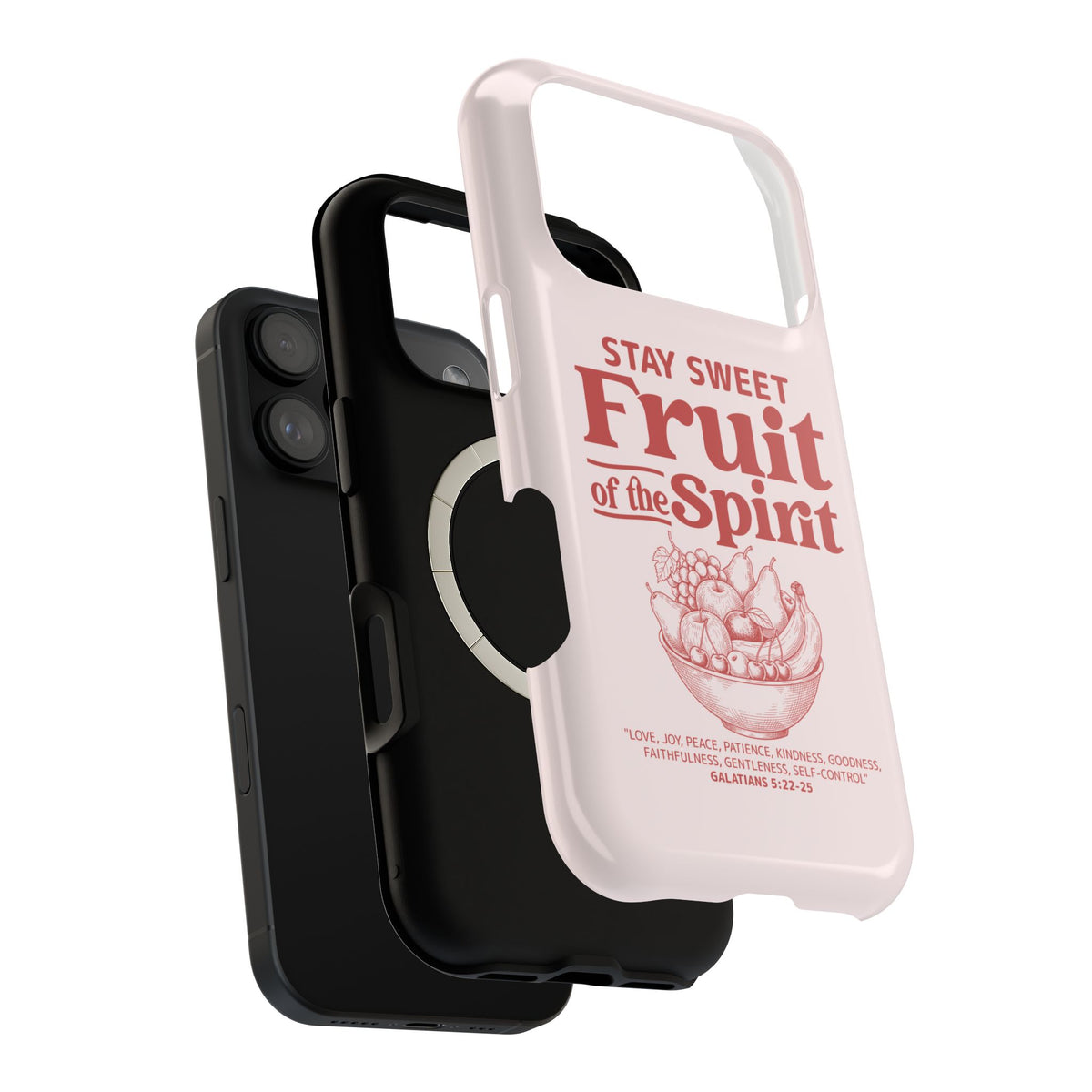 Fruit of the Spirit MagSafe case, close-up of the dual-layer construction