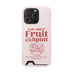 Fruit of the Spirit phone case with card holder for iPhone 16 Pro, glossy finish