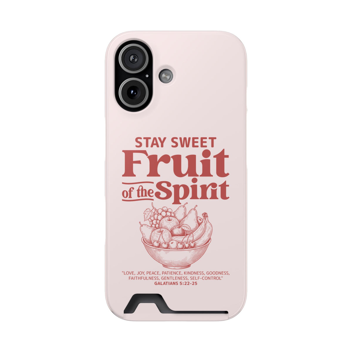 Fruit of the Spirit phone case with card holder for iPhone 17, glossy finish