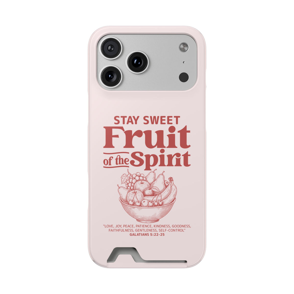 Fruit of the Spirit phone case with card holder for iPhone 17 Pro Max, glossy finish