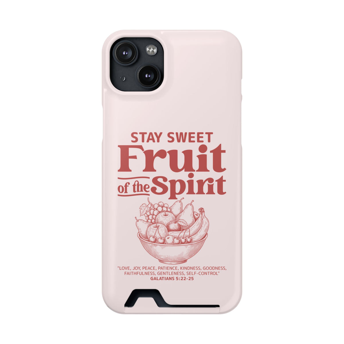 Fruit of the Spirit phone case with card holder for iPhone 14 Plus, glossy finish