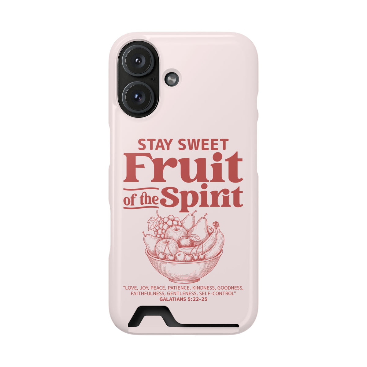 Fruit of the Spirit phone case with card holder for iPhone 16, glossy finish