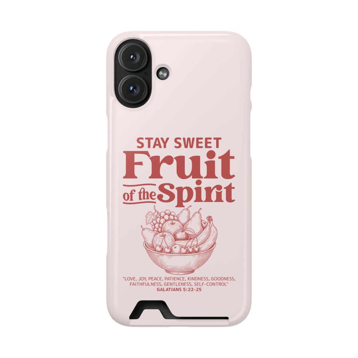 Fruit of the Spirit phone case with card holder for iPhone 16 Plus, glossy finish