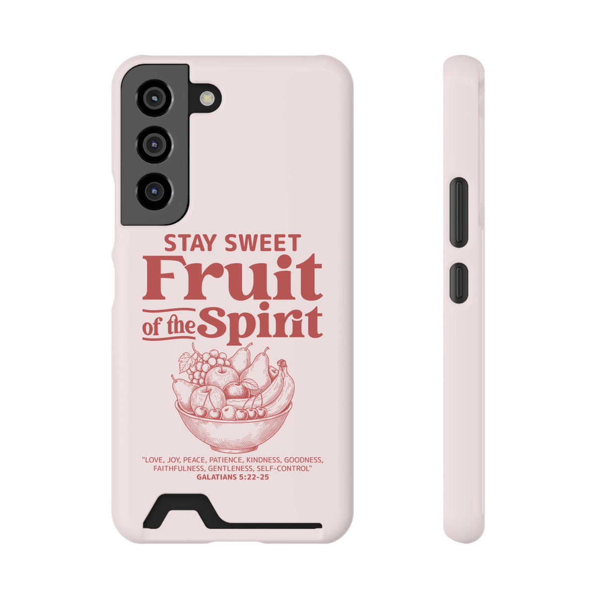 Fruit of the Spirit phone case with card holder for Samsung Galaxy S22, glossy finish