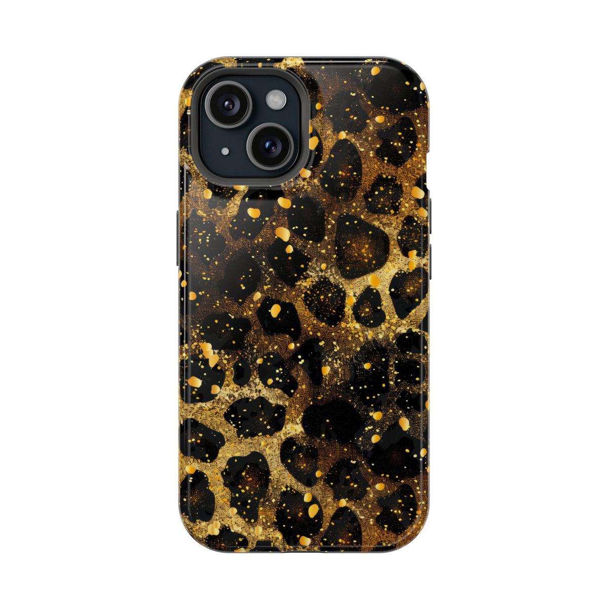 Gilded Leopard protective phone case for iPhone 15, glossy finish