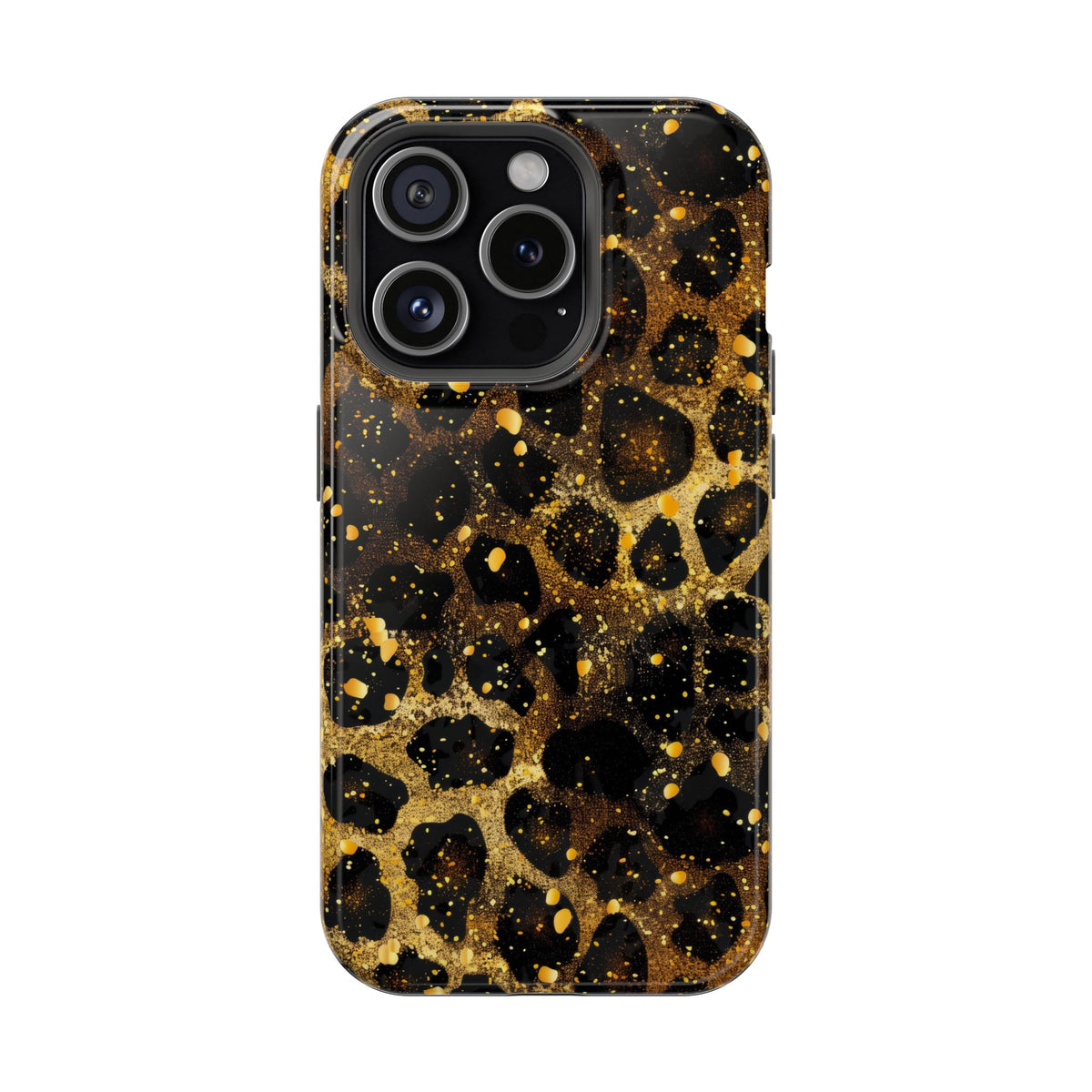 Gilded Leopard protective phone case for iPhone 15 Pro, glossy finish