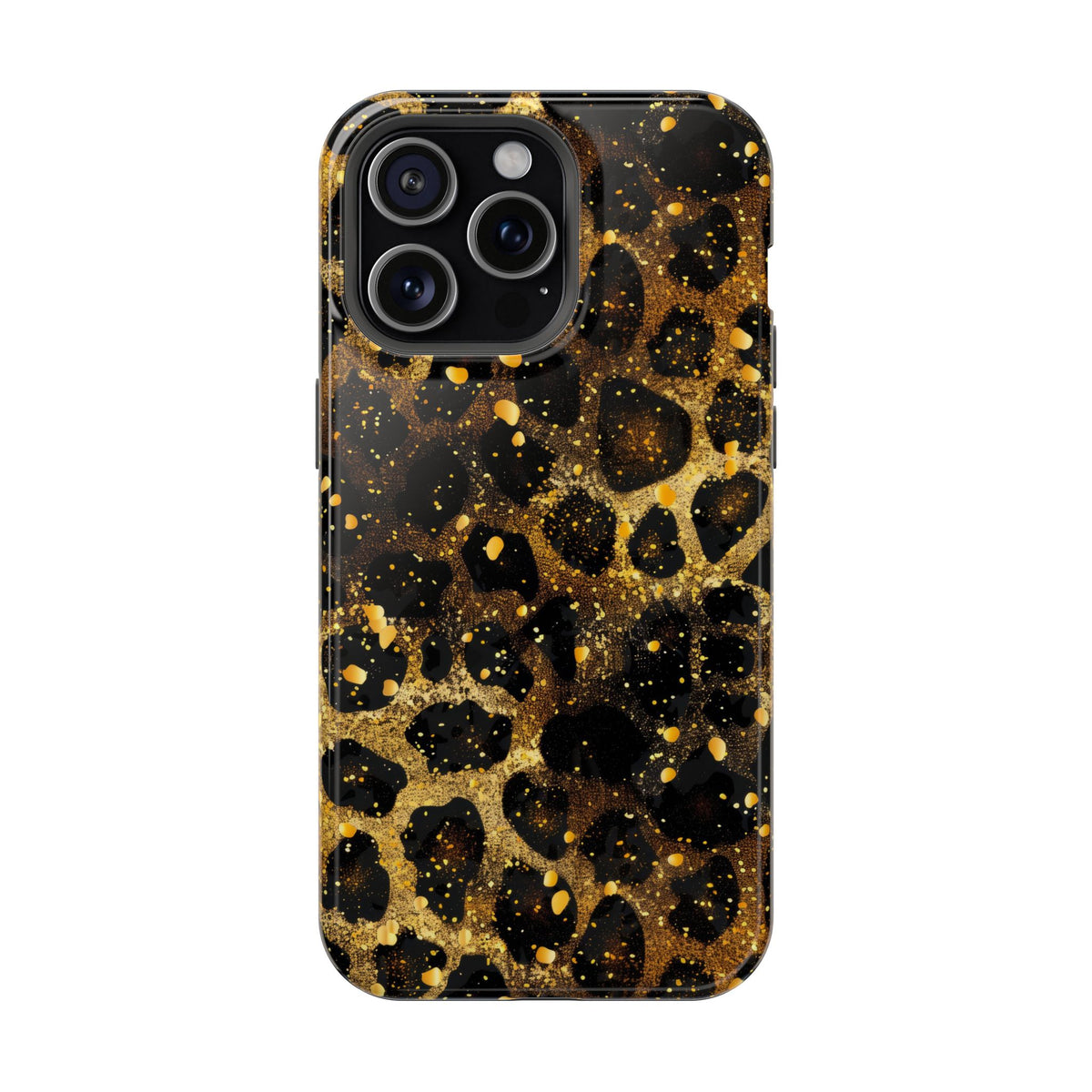 Gilded Leopard protective phone case for iPhone 15 Pro Max, glossy finish
