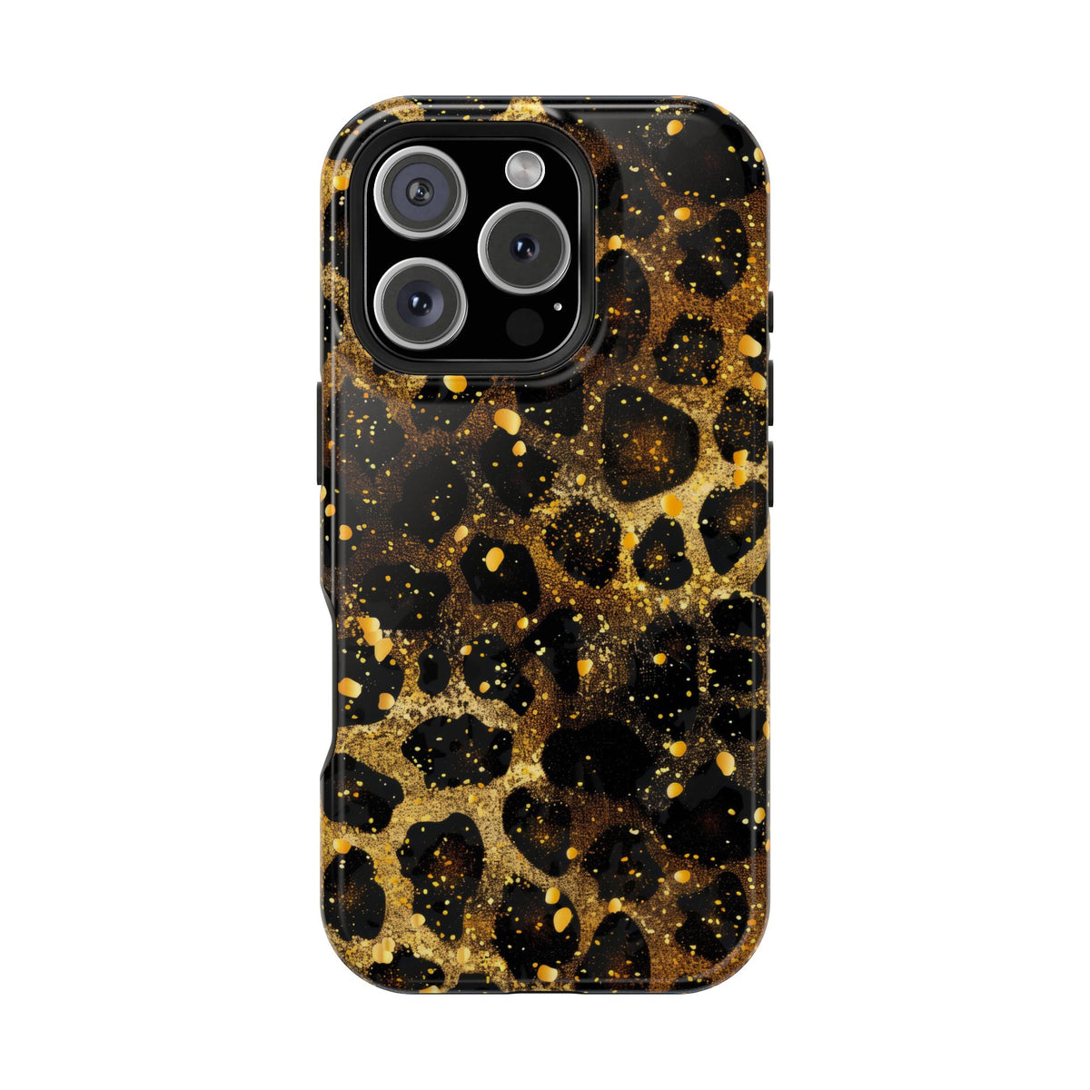 Gilded Leopard protective phone case for iPhone 16 Pro, glossy finish
