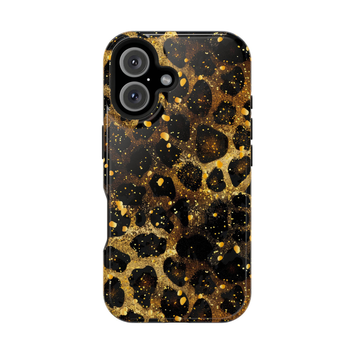 Gilded Leopard protective phone case for iPhone 16, glossy finish