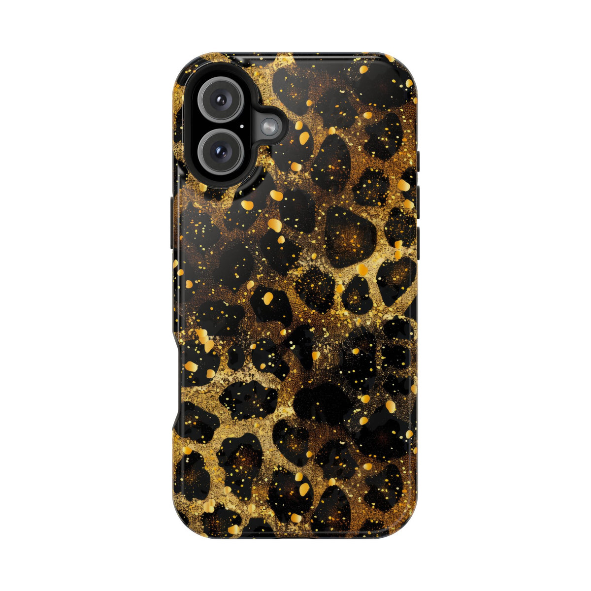 Gilded Leopard protective phone case for iPhone 16 Plus, glossy finish