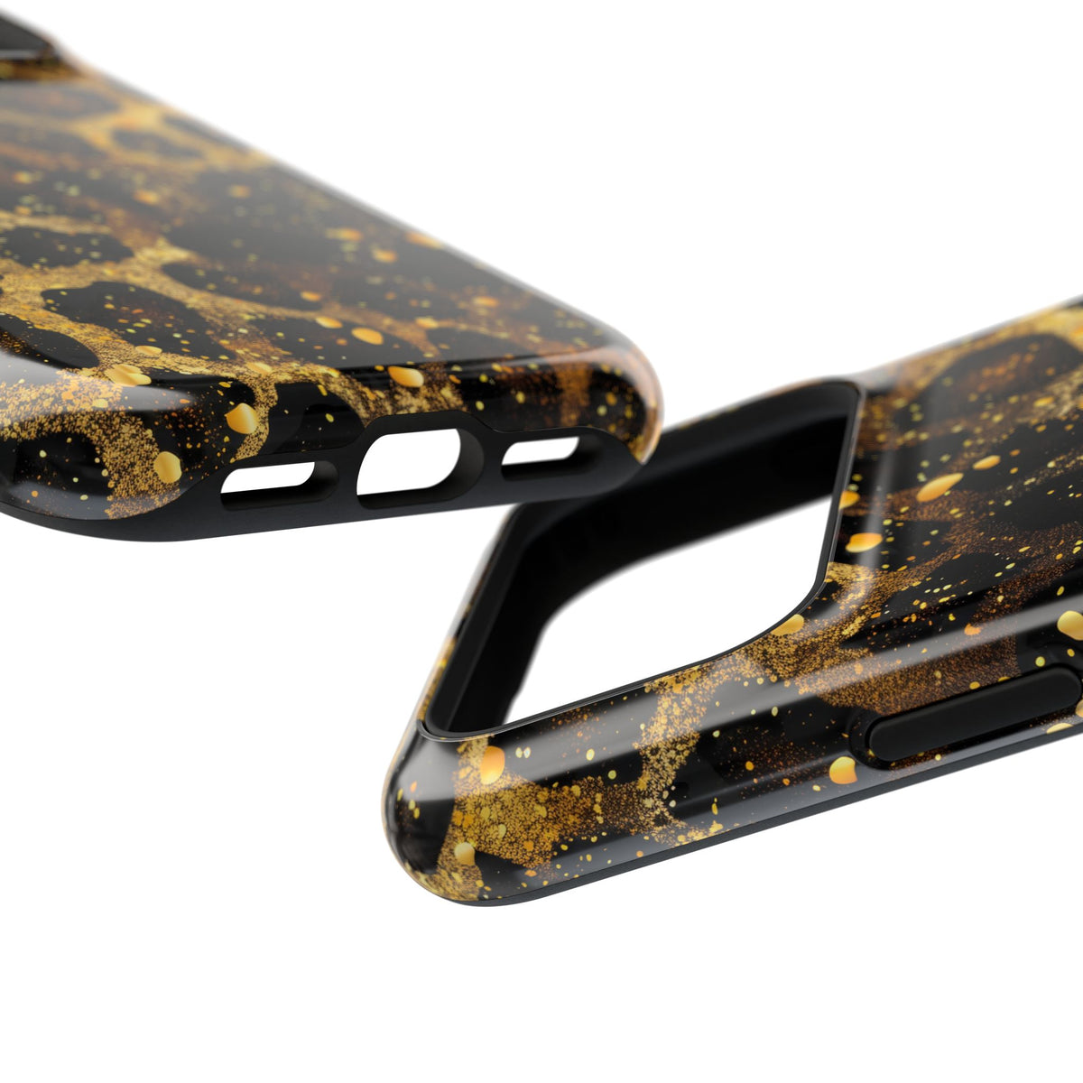 Gilded Leopard protective phone case, close-up at an angle