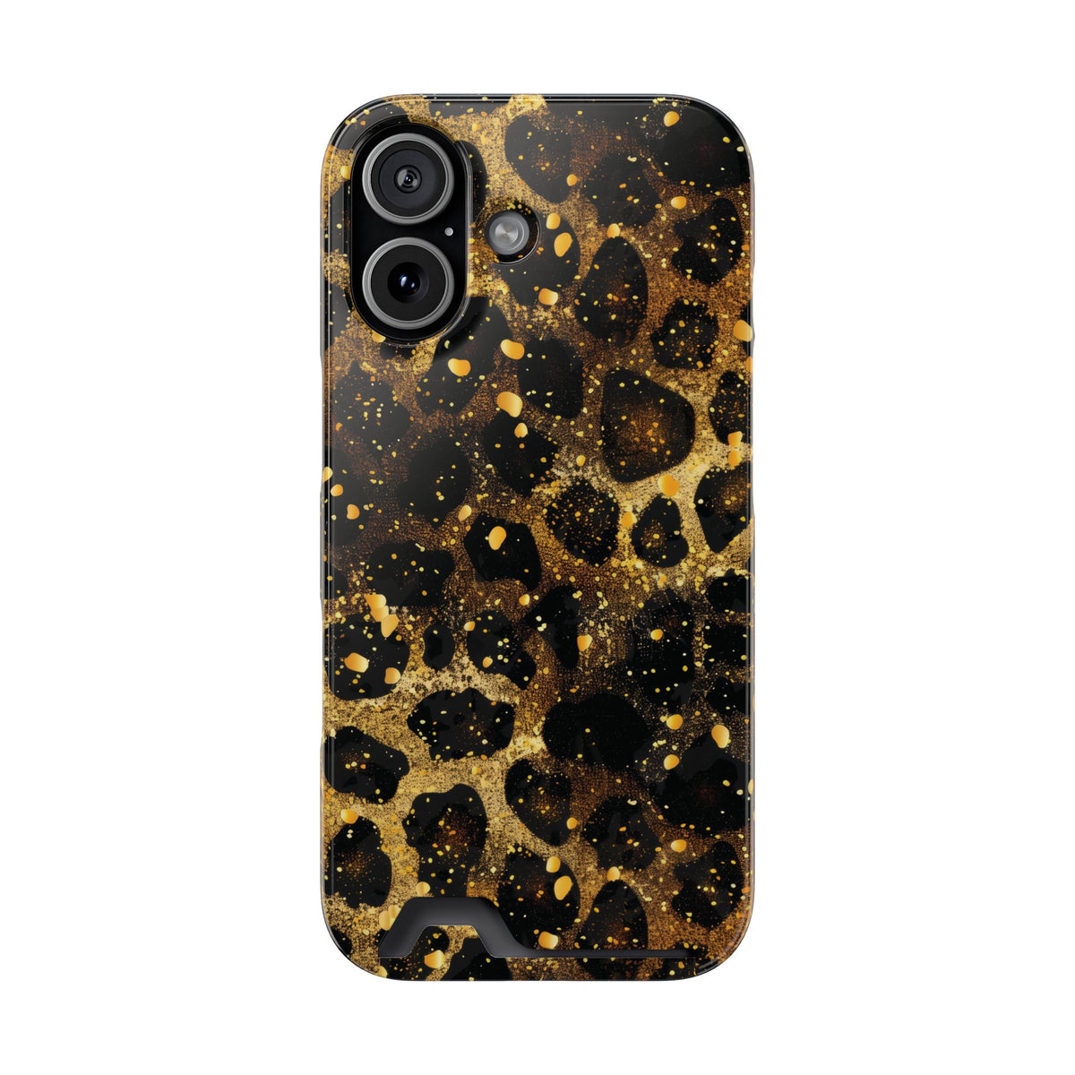 Gilded Leopard phone case with card holder for iPhone 17, glossy finish