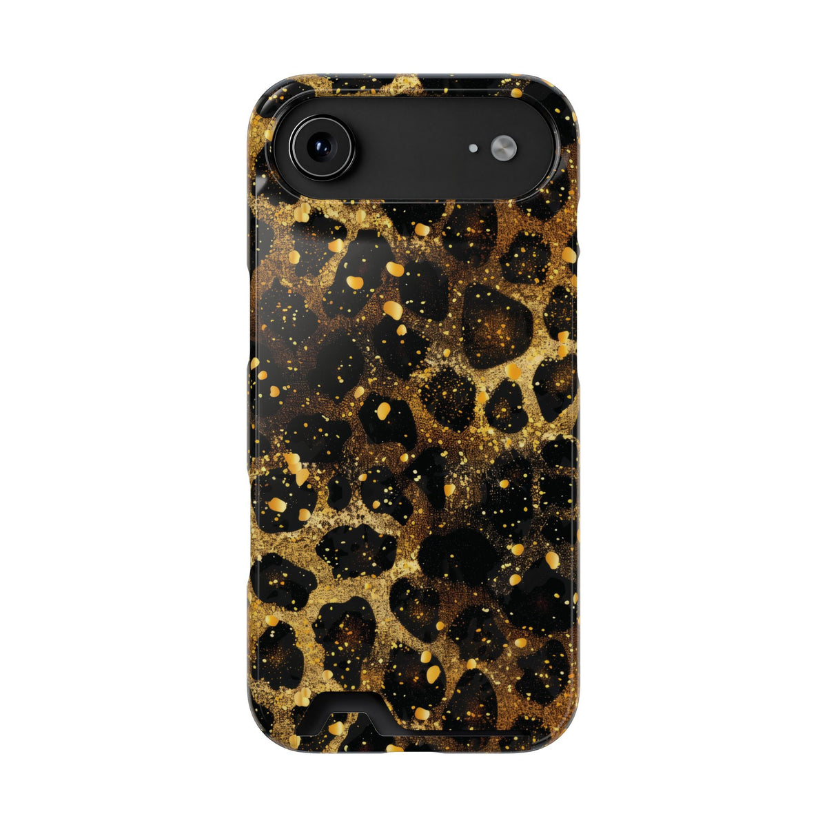 Gilded Leopard phone case with card holder for iPhone 17 Air, glossy finish