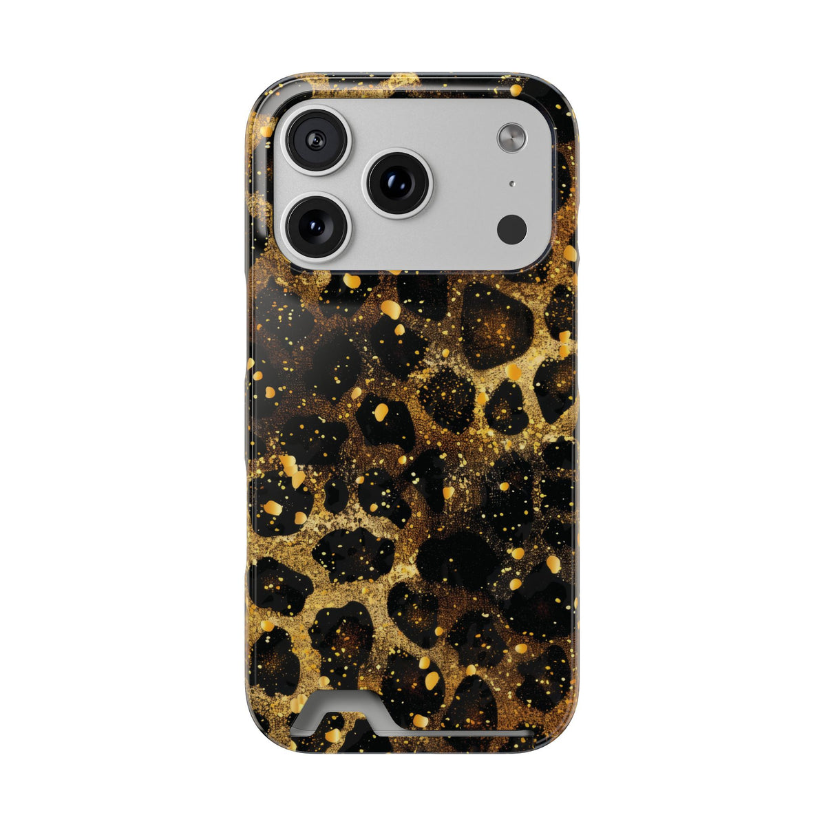 Gilded Leopard phone case with card holder for iPhone 17 Pro, glossy finish