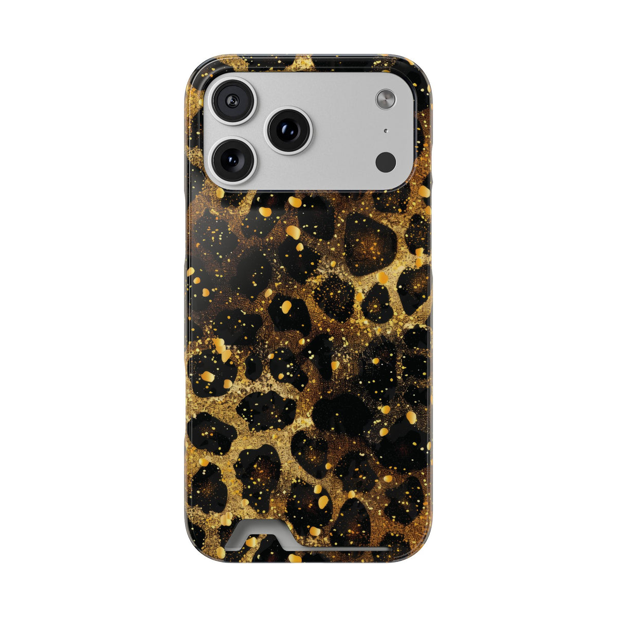 Gilded Leopard phone case with card holder for iPhone 17 Pro Max, glossy finish