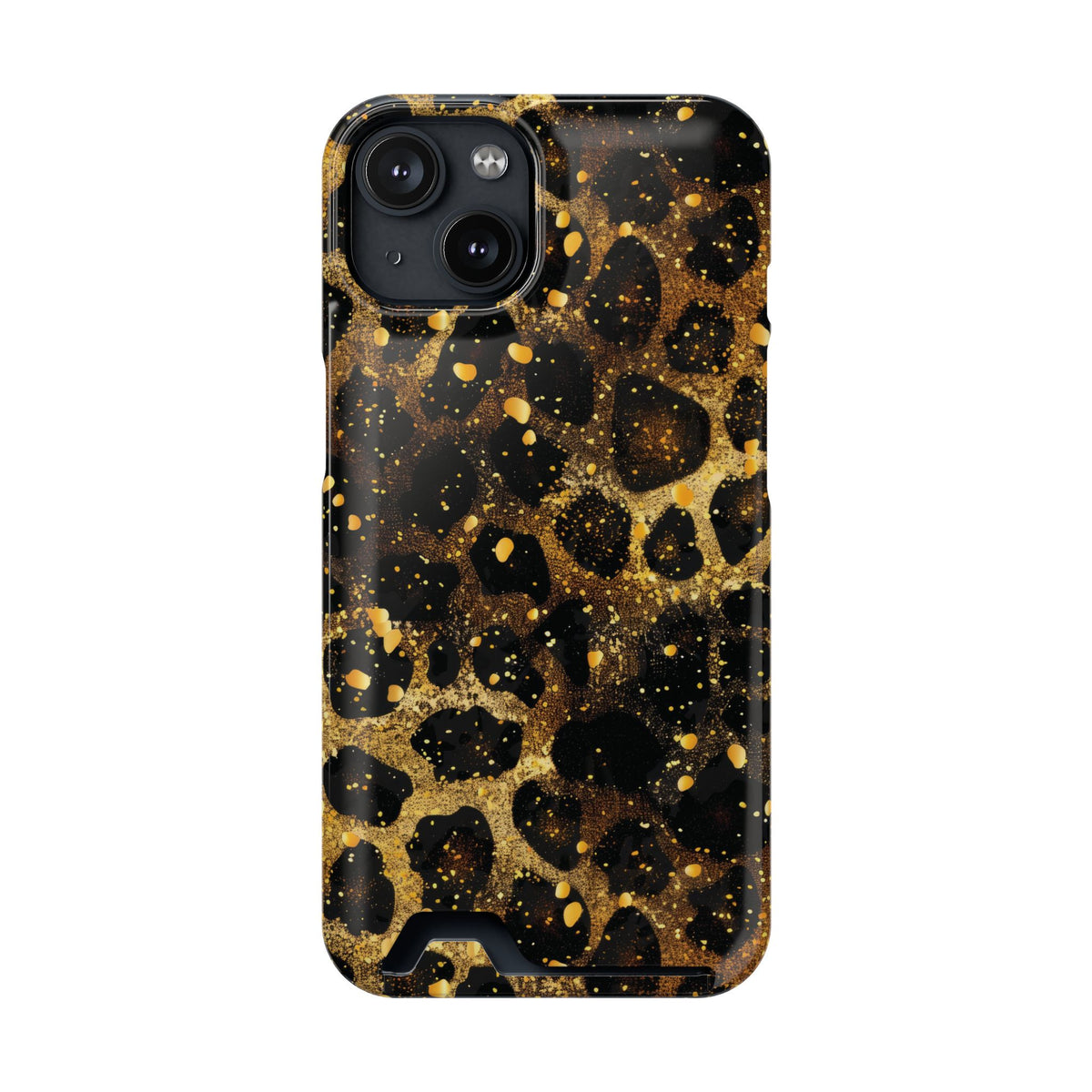 Gilded Leopard phone case with card holder for iPhone 14, glossy finish
