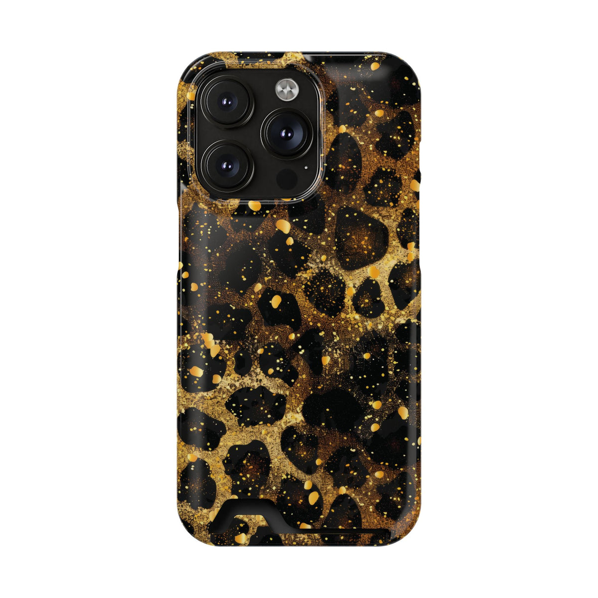 Gilded Leopard phone case with card holder for iPhone 14 Pro, glossy finish