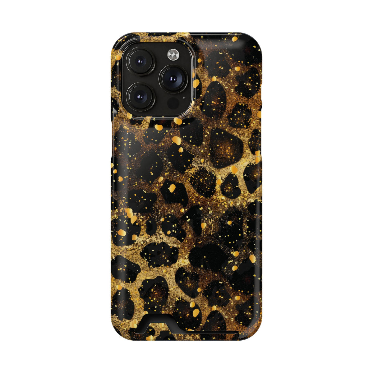 Gilded Leopard phone case with card holder for iPhone 14 Pro Max, glossy finish