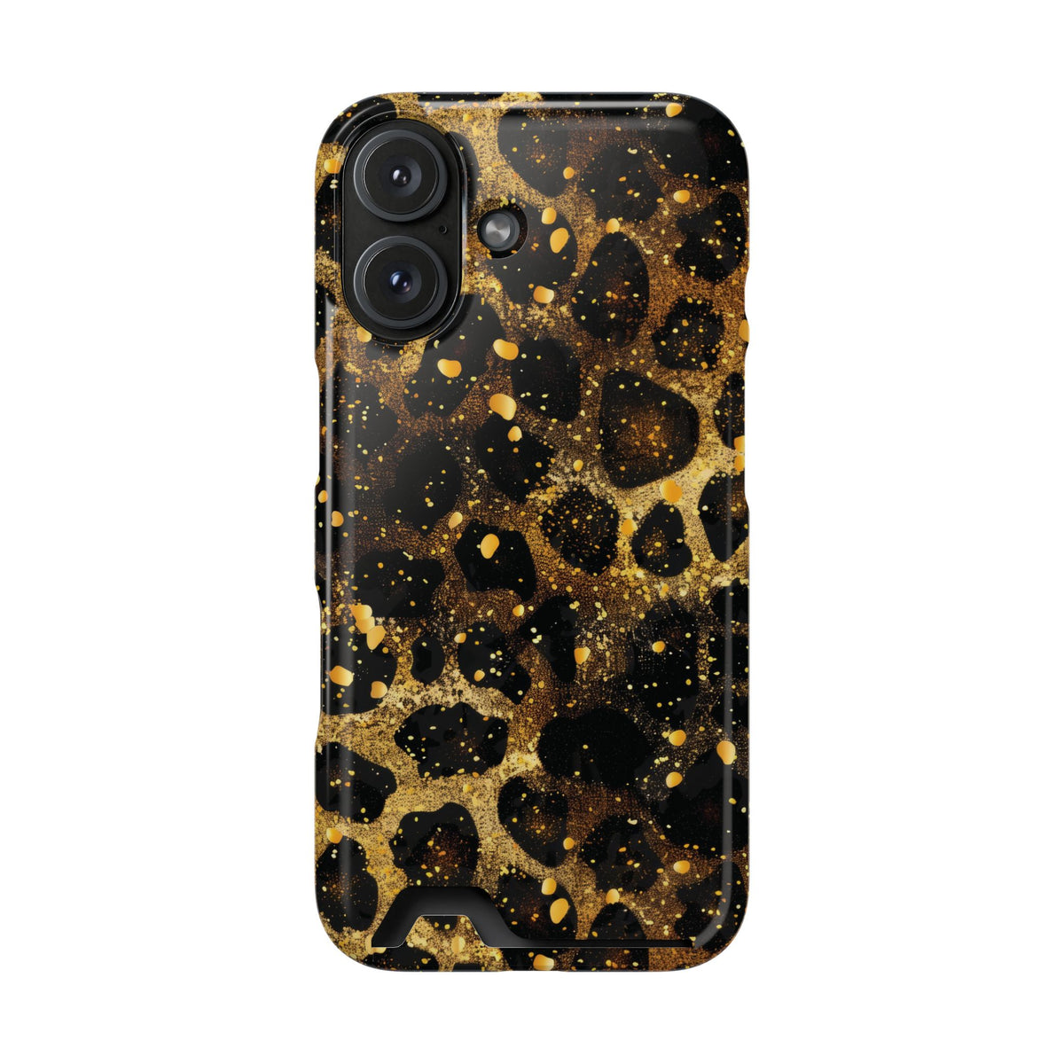 Gilded Leopard phone case with card holder for iPhone 16, glossy finish