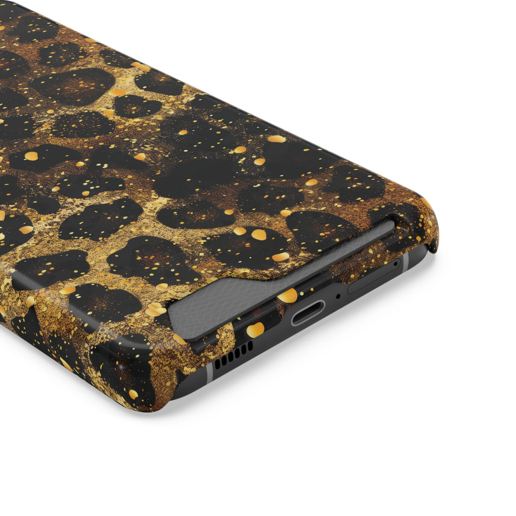 Gilded Leopard phone case with card holder, close-up of the card slot