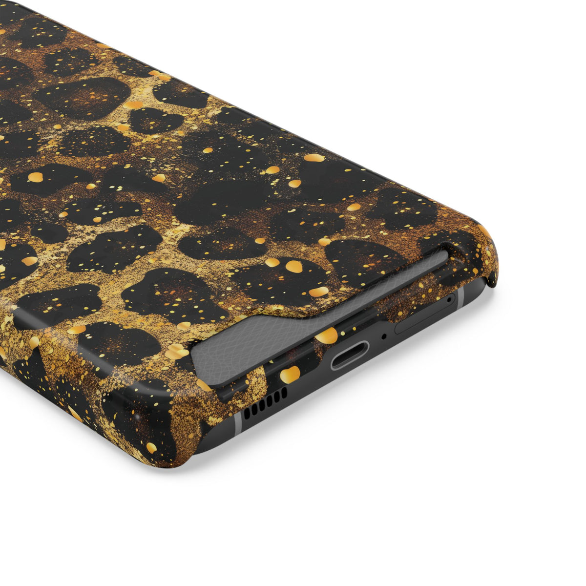 Gilded Leopard phone case with card holder, close-up of the card slot