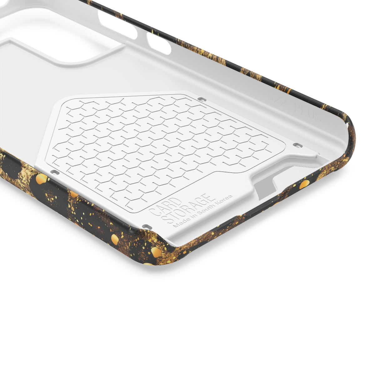 Gilded Leopard phone case with card holder, close-up of the inside