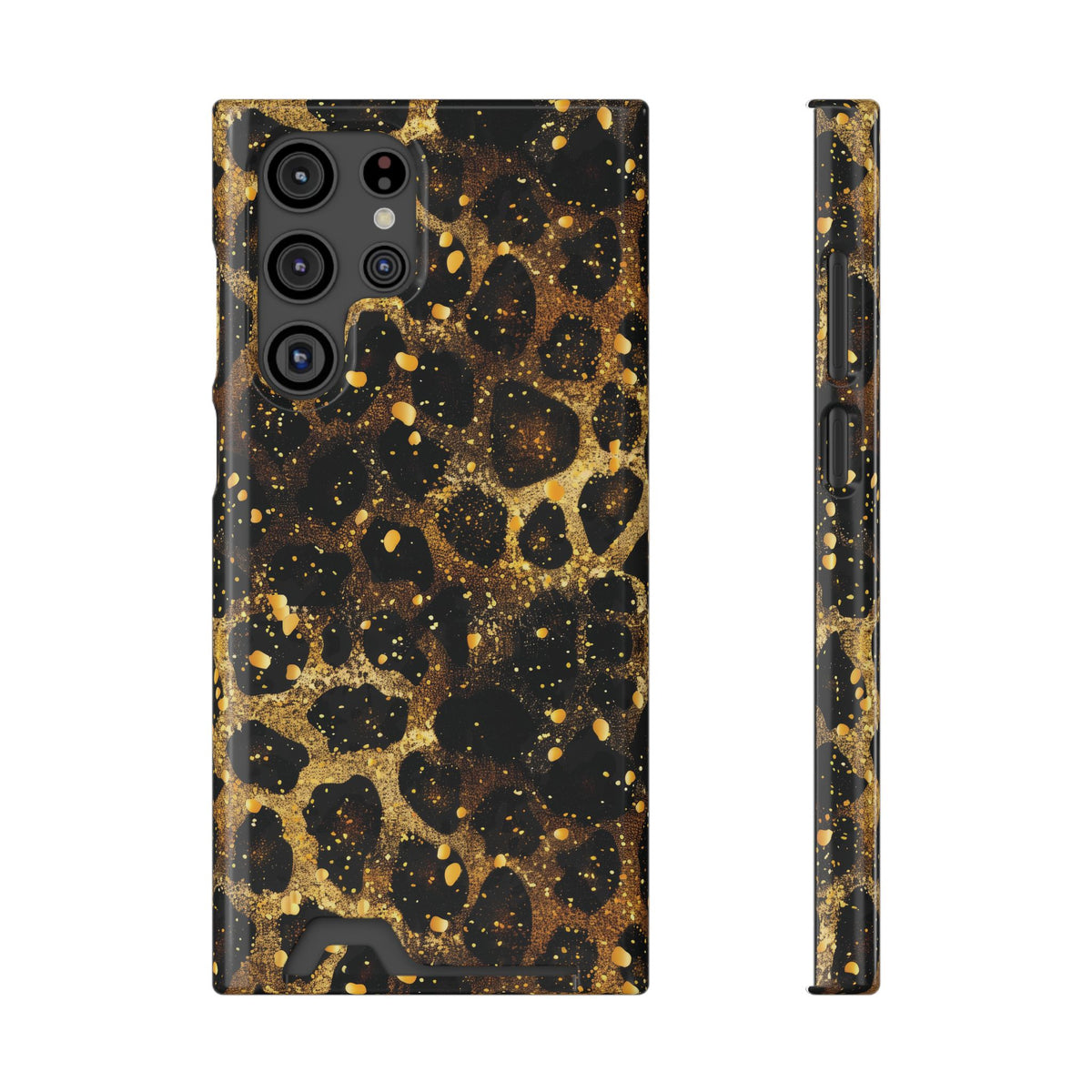 Gilded Leopard phone case with card holder for Samsung Galaxy S22 Ultra, glossy finish