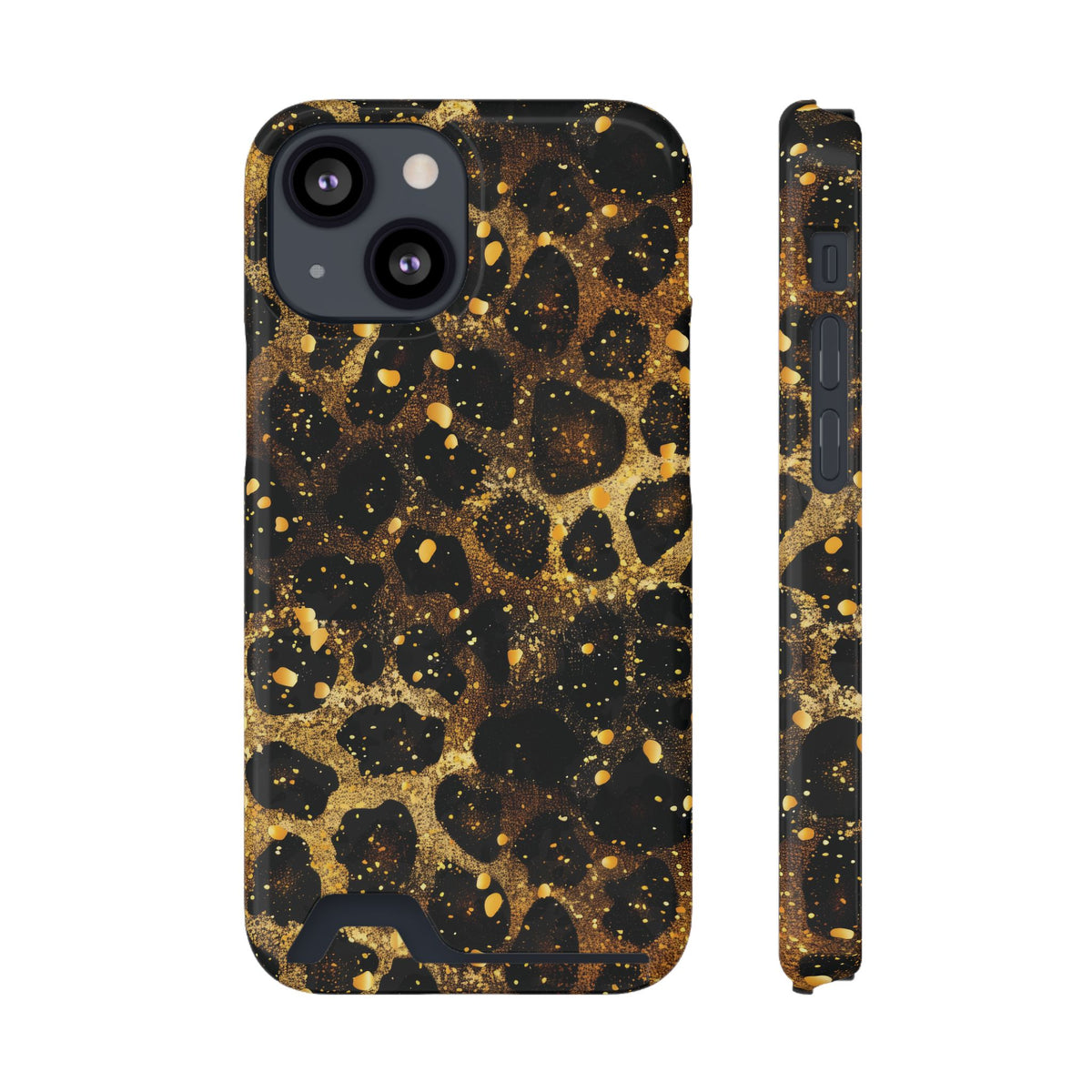 Gilded Leopard phone case with card holder for iPhone 13 Mini, glossy finish