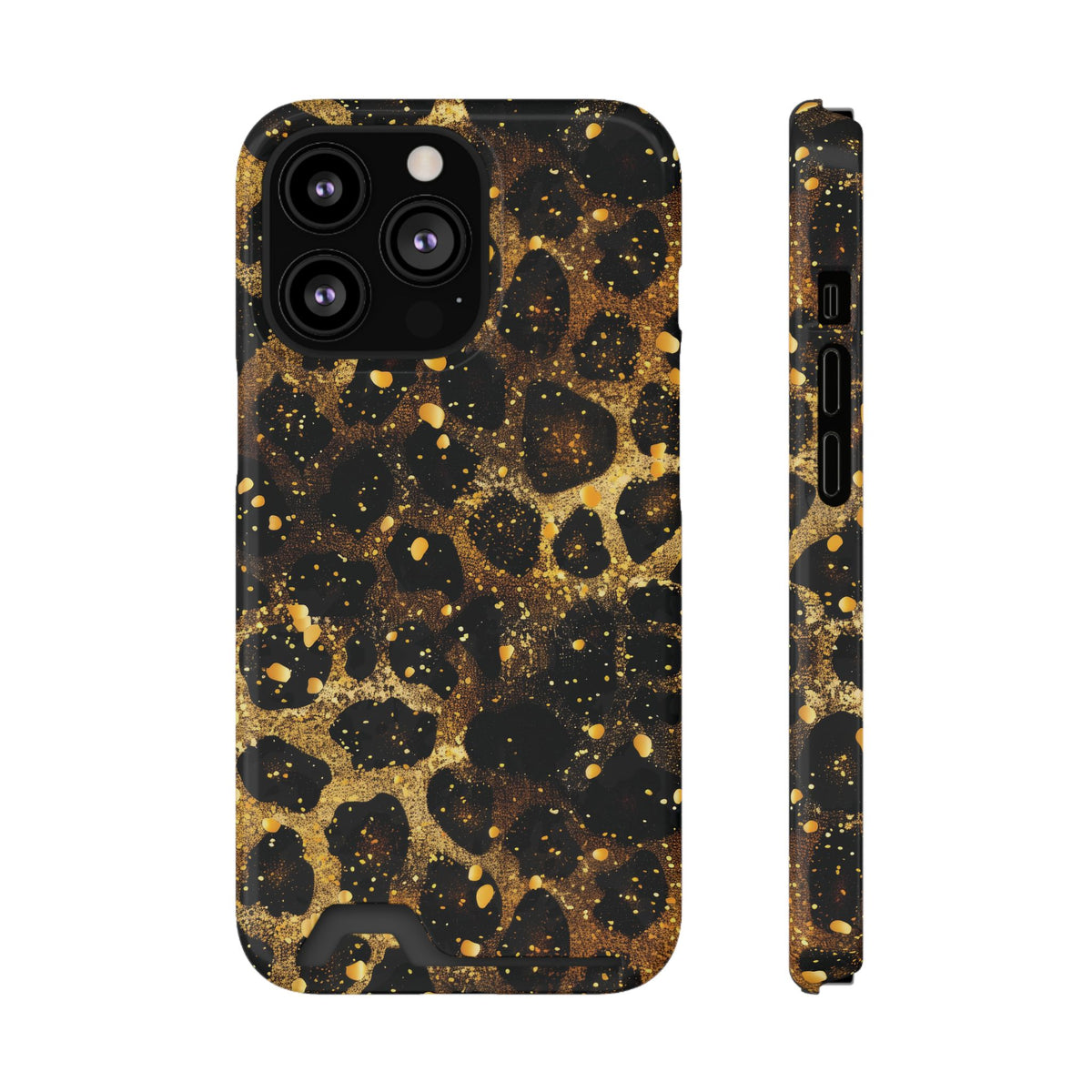 Gilded Leopard phone case with card holder for iPhone 13 Pro, glossy finish
