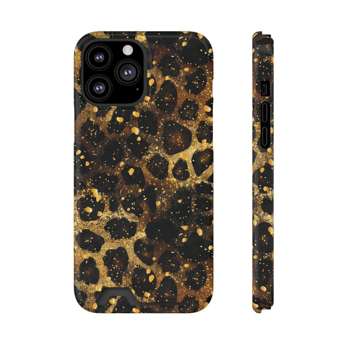 Gilded Leopard phone case with card holder for iPhone 13 Pro Max, glossy finish