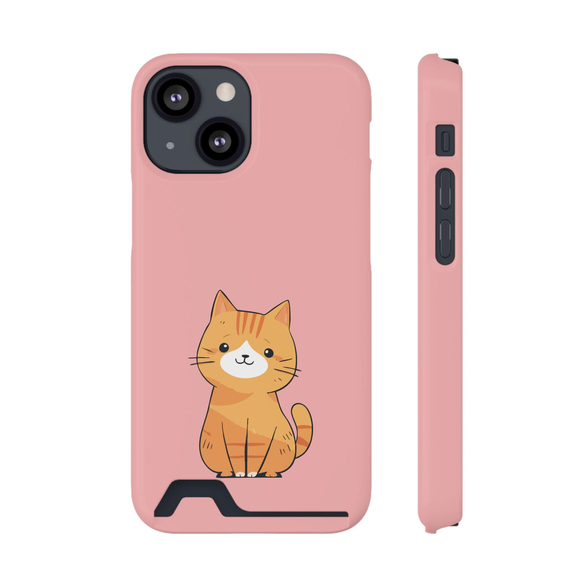 Ginger Kitten phone case with card holder for iPhone 13 Mini, glossy finish