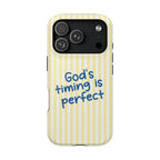 God's Timing protective phone case for iPhone 18 Pro, glossy finish