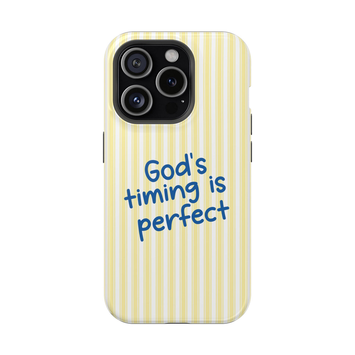 God's Timing protective phone case for iPhone 15 Pro, glossy finish