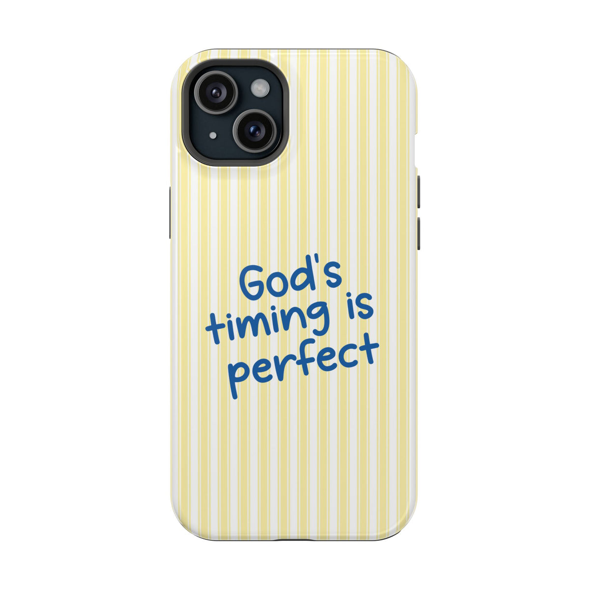 God's Timing protective phone case for iPhone 15 Plus, glossy finish