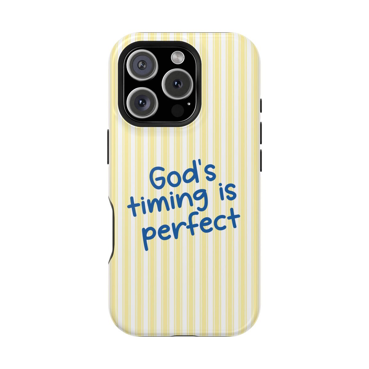 God's Timing protective phone case for iPhone 16 Pro, glossy finish