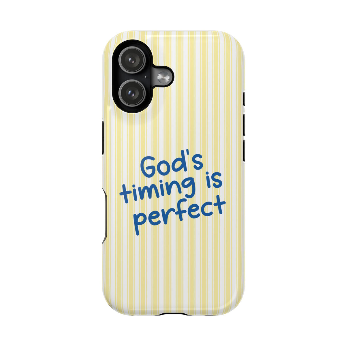 God's Timing protective phone case for iPhone 17, glossy finish