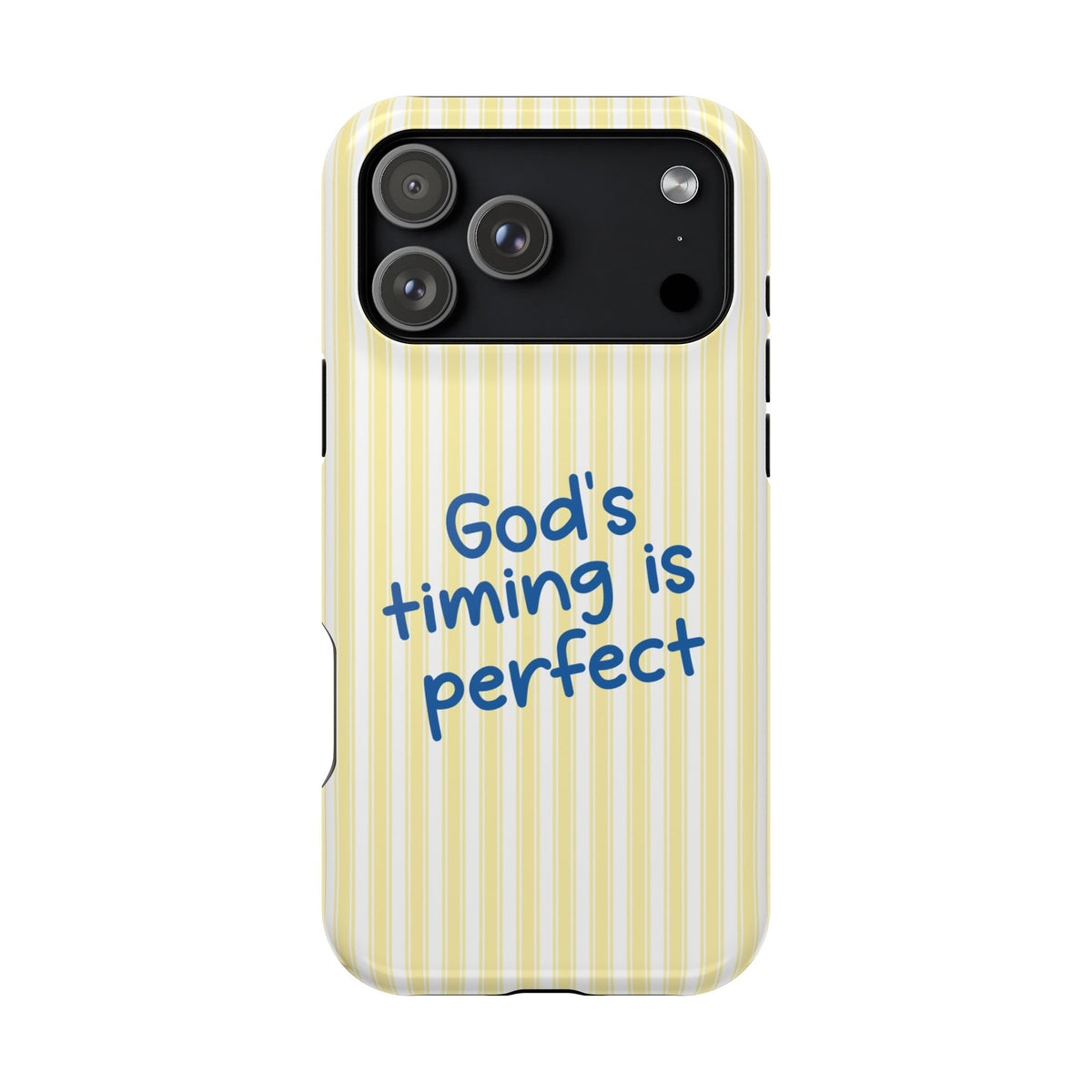 God's Timing protective phone case for iPhone 17 Pro Max, glossy finish