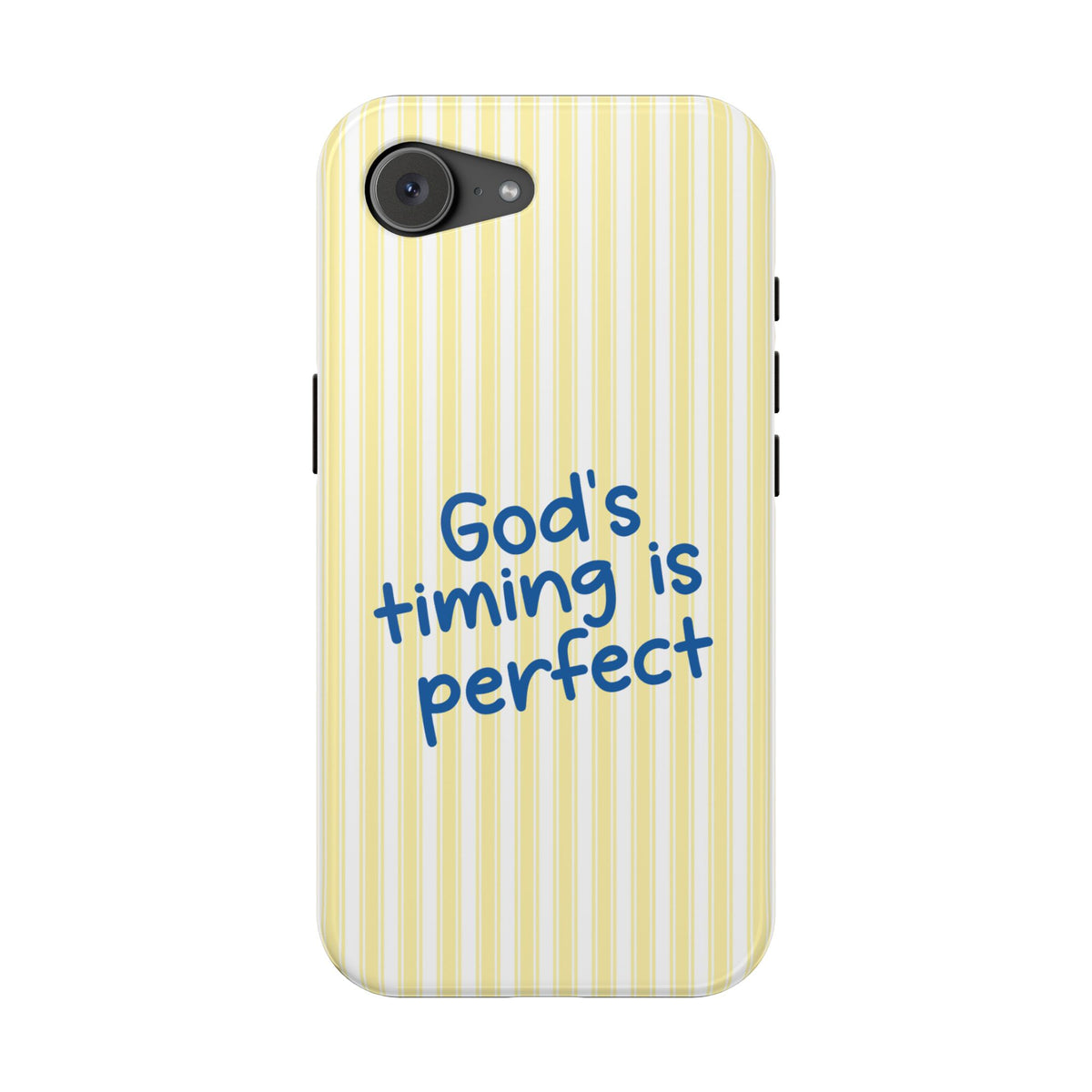 God's Timing protective phone case for iPhone 17e, glossy finish