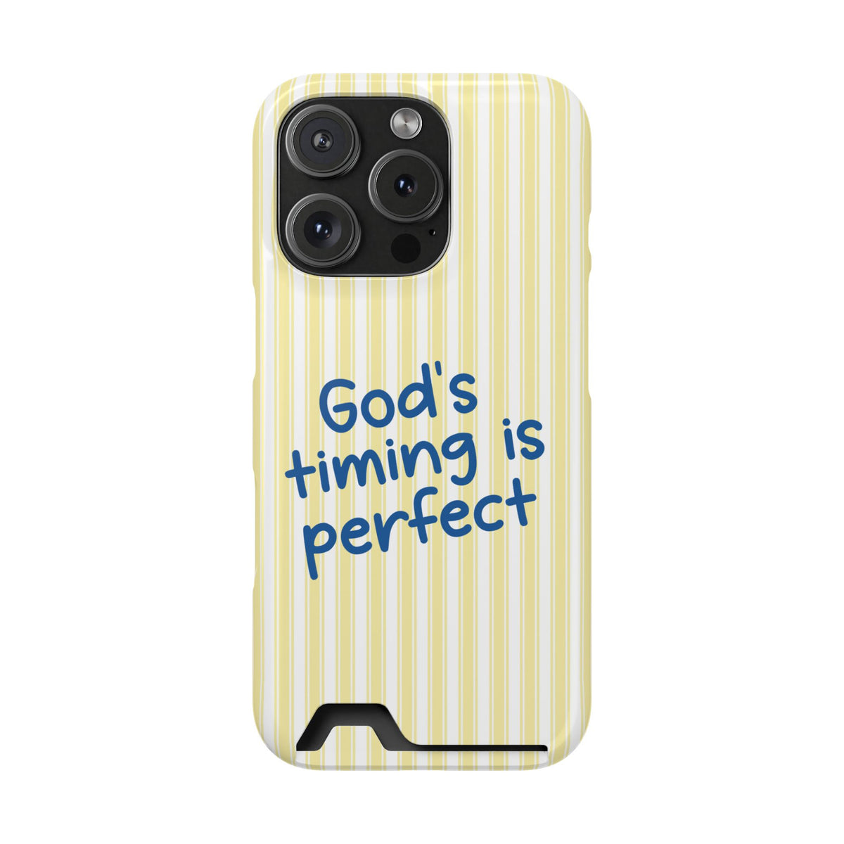 God's Timing phone case with card holder for iPhone 16 Pro, glossy finish