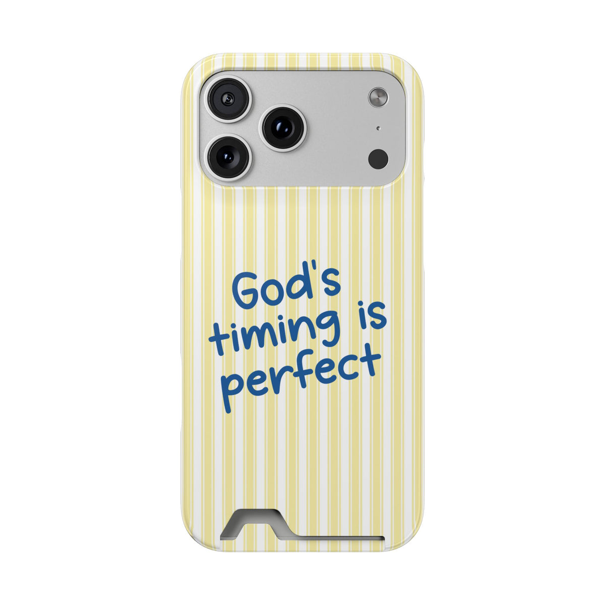 God's Timing phone case with card holder for iPhone 17 Pro Max, glossy finish