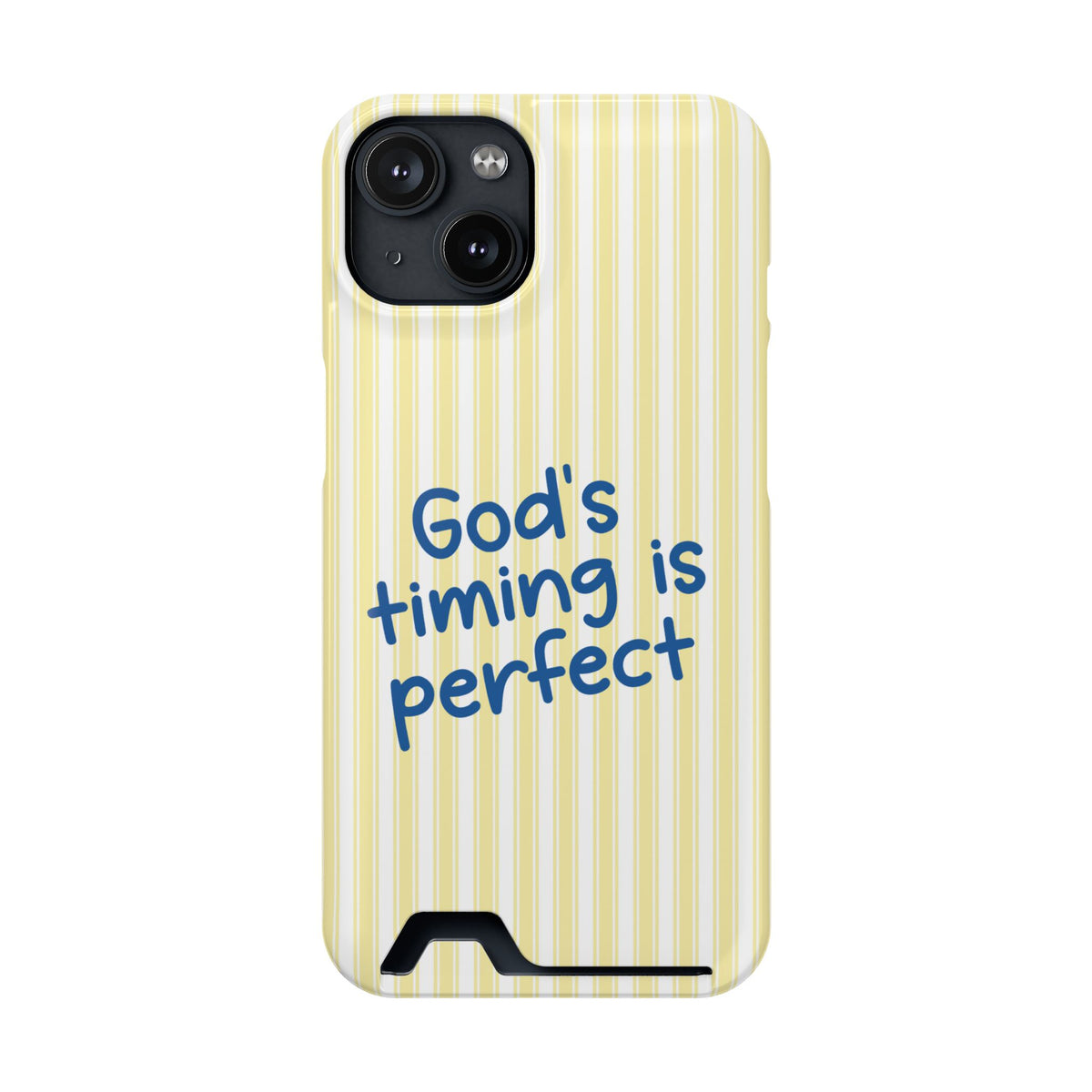 God's Timing phone case with card holder for iPhone 14, glossy finish