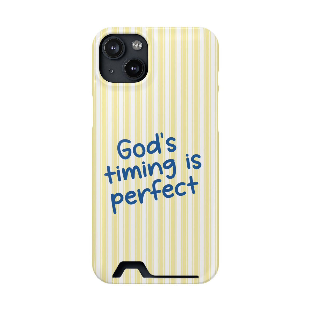 God's Timing phone case with card holder for iPhone 14 Plus, glossy finish
