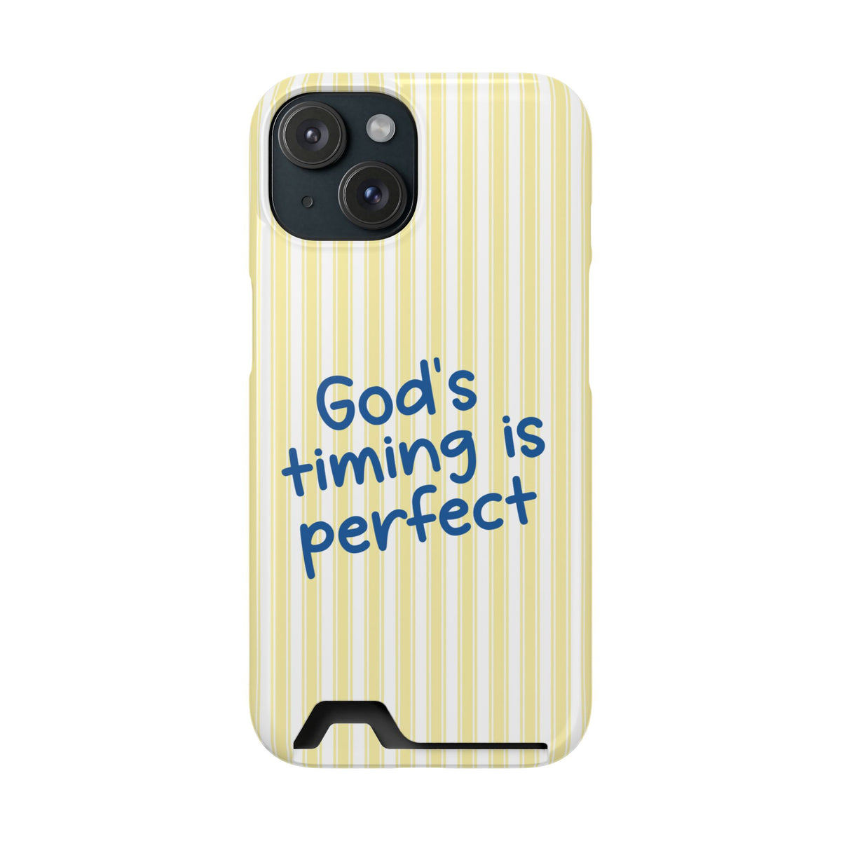 God's Timing phone case with card holder for iPhone 15, glossy finish